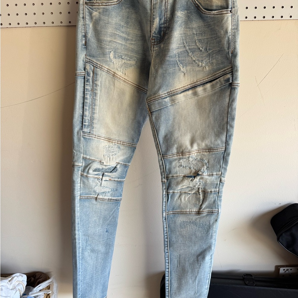Men's Light Blue Distressed Jeans